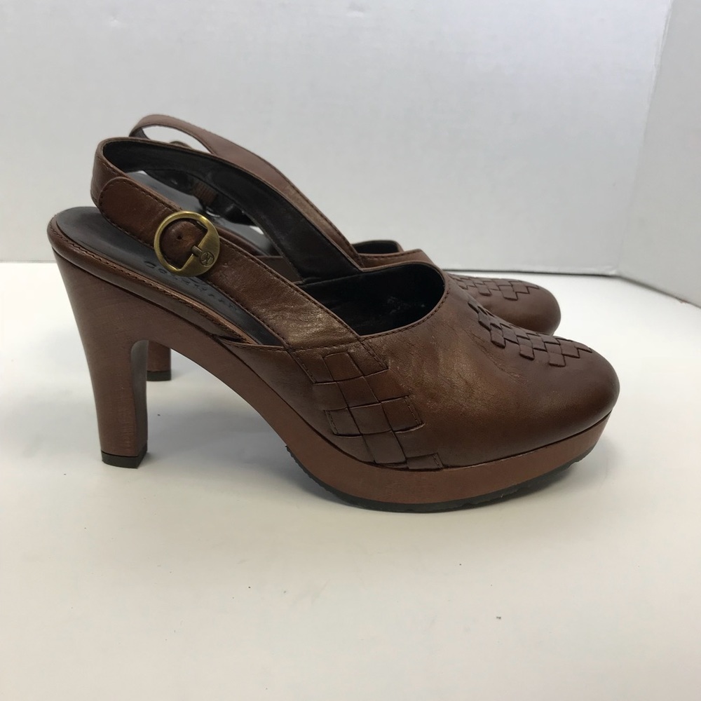Come Haan Brown Leather Woven Sling Back Clog